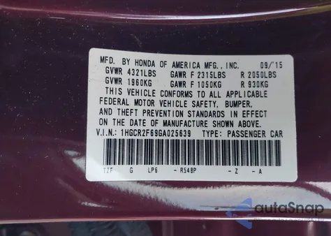 2016 Honda Accord Sport из США, поврежденный, VIN 1HGCR2F69GA025639